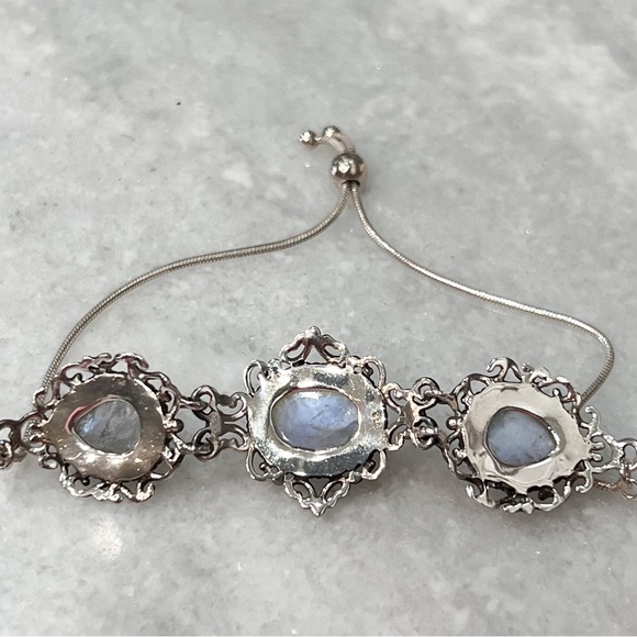 Rainbow Moonstone Trilogy Sterling Silver Hinged BOLO Bracelet - Picture 12 of 15